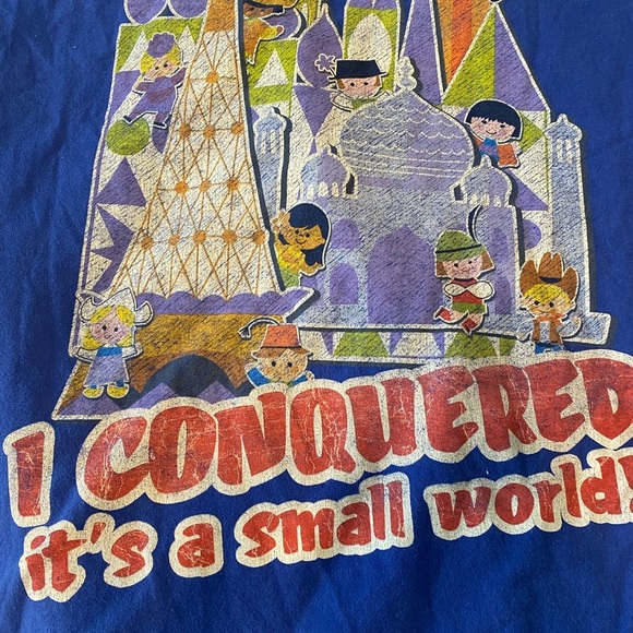 Disney Parks Hanes Mens T-Shirt Size Large “I Conquered It's A Small World” - Picture 1 of 4